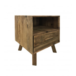 Table chevet pieds obliques 1 tiroir 1 niche bois pin recyclé - style montagnard - CHALET