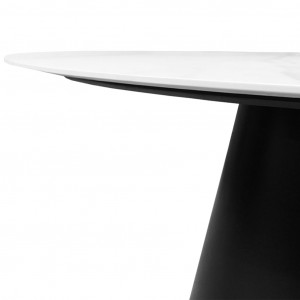 Table de repas ronde avec plateau en céramique blanc et piètement en métal noir - ASHE