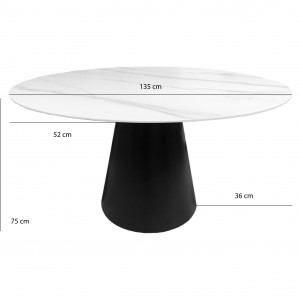 Table de repas ronde avec plateau en céramique blanc et piètement en métal noir - ASHE