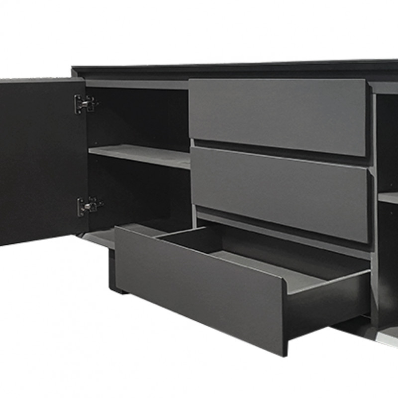 Buffet plateau céramique gris anthracite 2 portes 3 tiroirs - CERAMIK