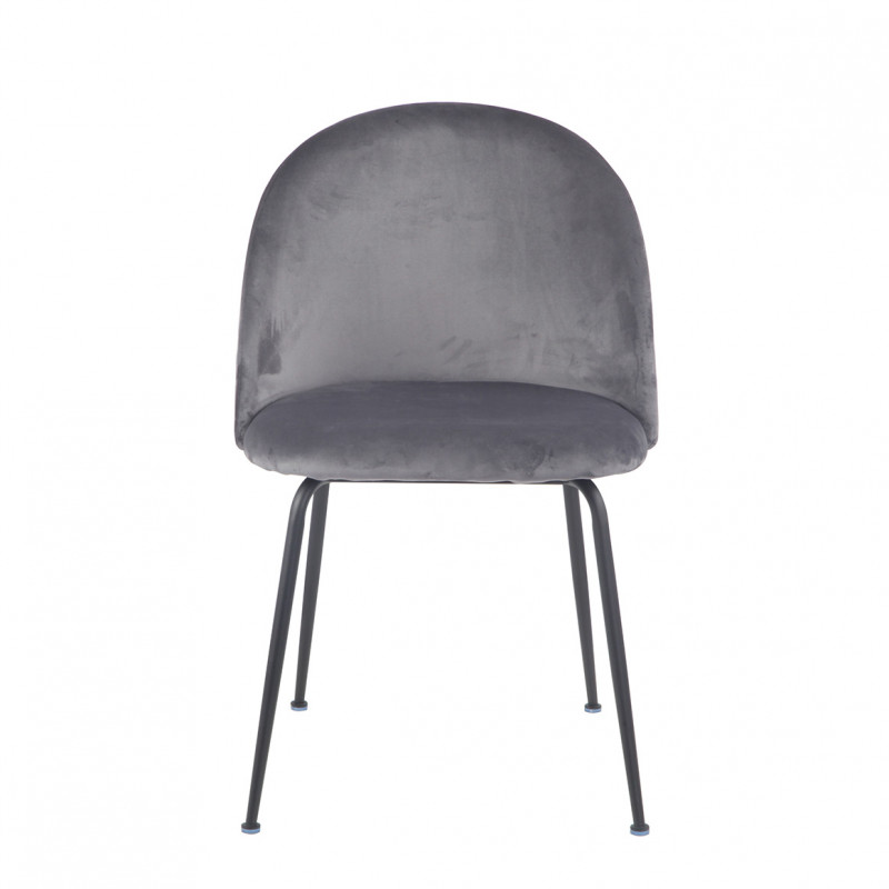 Lot de 2 chaises en velours gris et pieds métal noir - FARA