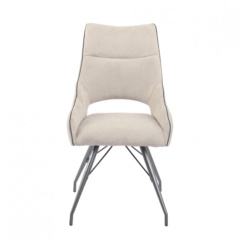 Lot 2 chaises en tissu beige avec passepoil pied métal noir - ANAÏS