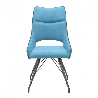 Lot 2 chaises en tissu bleu clair avec passepoil pied métal - ANAÏS