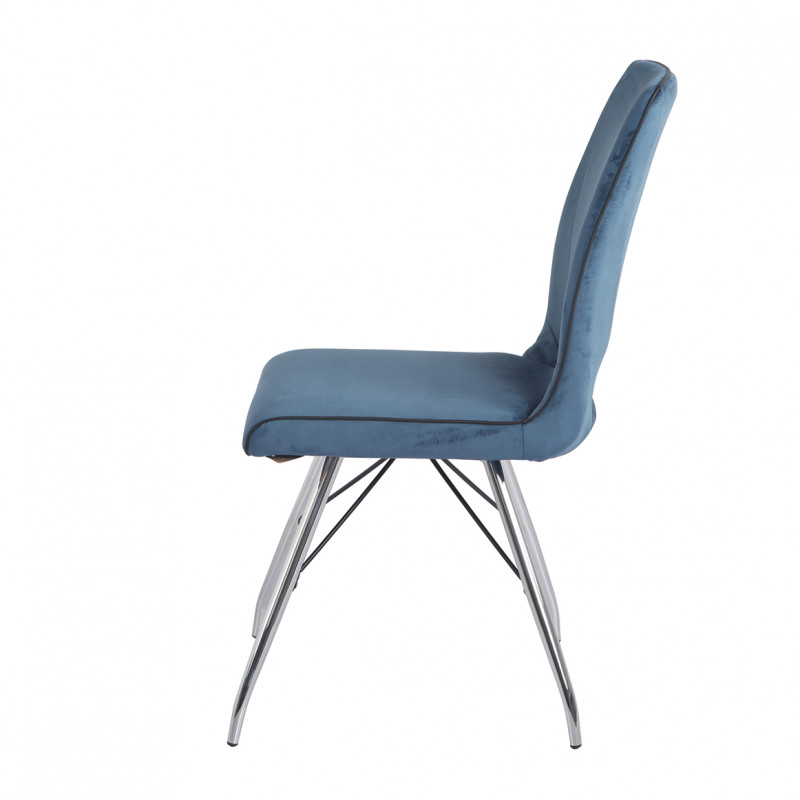Lot 2 chaises velours bleu marine pieds métal chromé - BELLA