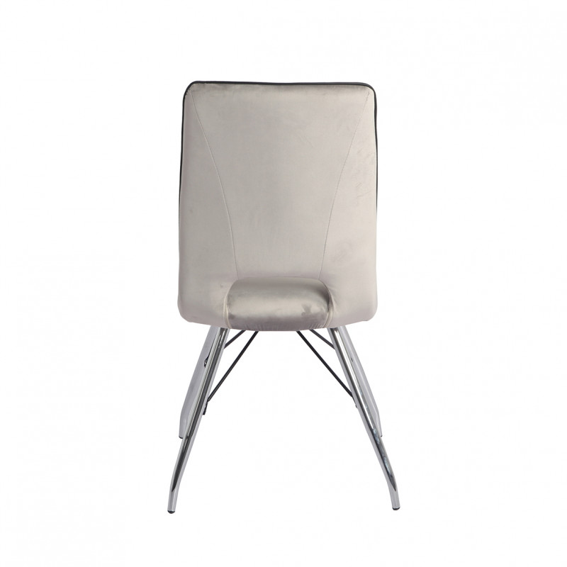 Lot 4 chaises velours gris clair pieds métal chromé - BELLA