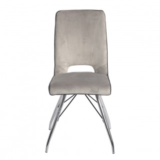 Lot 2 chaises velours gris clair pieds métal chromé - BELLA