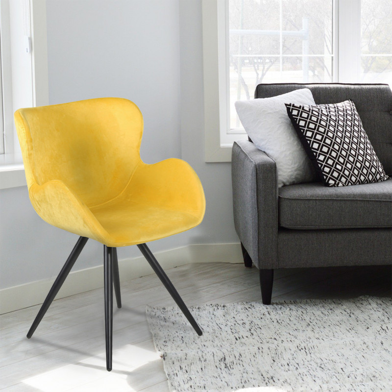 Lot de 2 Chaises velours jaune et pieds métal noir - fauteuil design contemporain scandinave - LOTUS