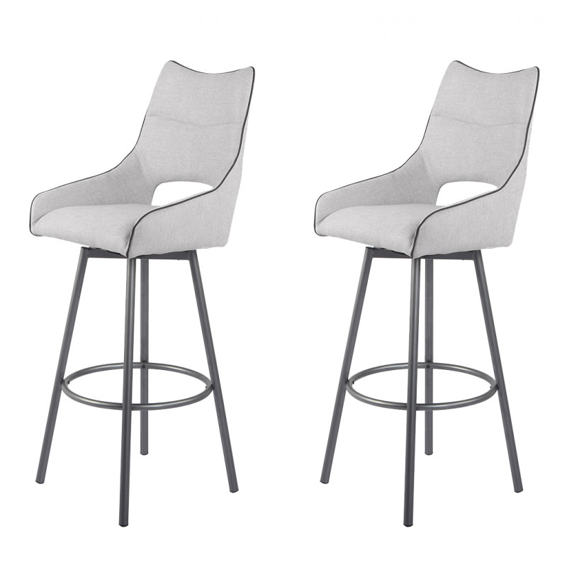 Lot de 2 chaises hautes de bar en tissu gris clair - ROY