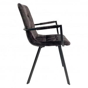 Lot de 2 fauteuils capitonnés en velours gris anthracite, accoudoirs et piètement en métal noir - NAMI