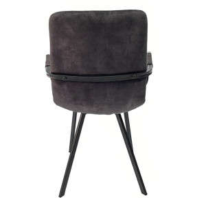 Lot de 2 fauteuils capitonnés en velours gris anthracite, accoudoirs et piètement en métal noir - NAMI