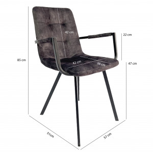 Lot de 2 fauteuils capitonnés en velours gris anthracite, accoudoirs et piètement en métal noir - NAMI