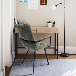 Lot de 2 fauteuils capitonnés en velours vert foncé, accoudoirs et piètement en métal noir - NAMI