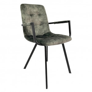 Lot de 2 fauteuils capitonnés en velours vert foncé, accoudoirs et piètement en métal noir - NAMI