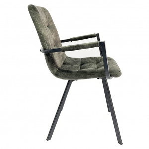 Lot de 2 fauteuils capitonnés en velours vert foncé, accoudoirs et piètement en métal noir - NAMI
