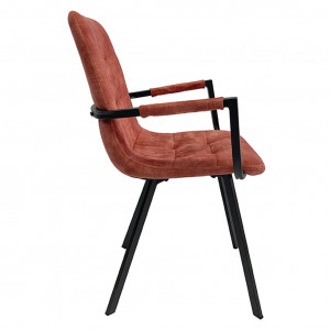 Lot de 2 fauteuils capitonnés en velours rouge, accoudoirs et piètement en métal noir - NAMI