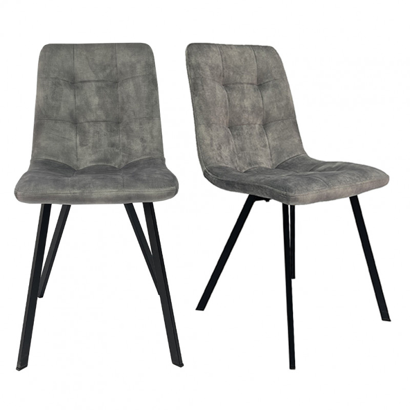 Lot de 2 chaises capitonnées en velours gris clair avec piètement en métal noir - NAMI