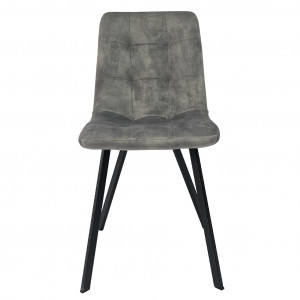 Lot de 2 chaises capitonnées en velours gris clair avec piètement en métal noir - NAMI