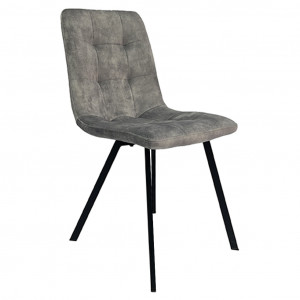 Lot de 2 chaises capitonnées en velours gris clair avec piètement en métal noir - NAMI