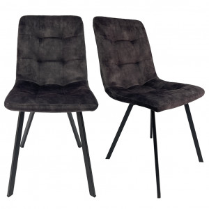 Lot de 2 chaises capitonnées en velours gris anthracite avec piètement en métal noir - NAMI