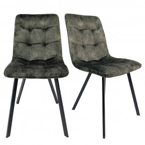 Lot de 2 chaises capitonnées en velours vert foncé avec piètement en métal noir - NAMI