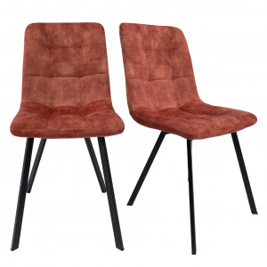 Lot de 2 chaises capitonnées en velours rouge avec piètement en métal noir - NAMI