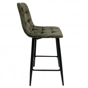 Lot de 2 chaises de bar capitonnées en velours vert foncé avec piètement et repose pieds en métal noir - NAMI