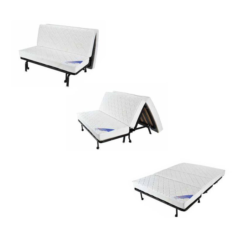Banquette lit BZ 140x200 cm en tissu bleu et matelas 15 cm - ANATOLE