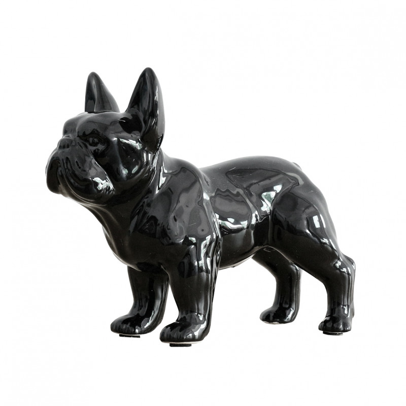 Statue décorative Bulldog français en résine laquée noir