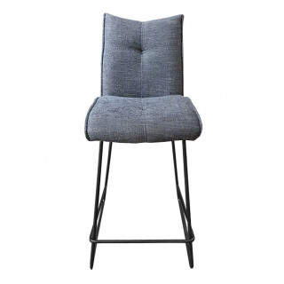 Chaise de bar en tissu gris avec piètement en métal noir mat - LUCKY