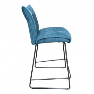 Chaise de bar en tissu bleu avec piètement en métal noir mat - LUCKY