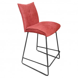 Chaise de bar en tissu rouge avec piètement en métal noir mat - LUCKY