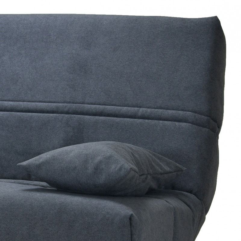 Clic clac 130x190 cm avec housse tissu gris anthracite matelas Bultex® épaisseur 14 cm pieds métal et 2 coussins déco - HAROLD