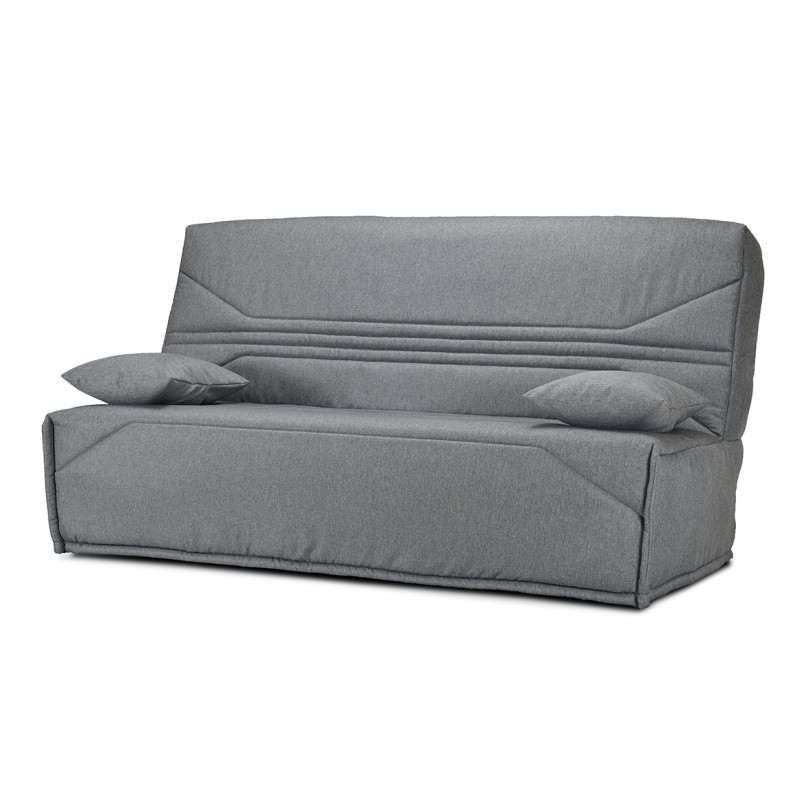 Clic clac 130x190 cm avec housse tissu gris chiné matelas Bultex® épaisseur 14 cm et 2 coussins déco - TEODORE