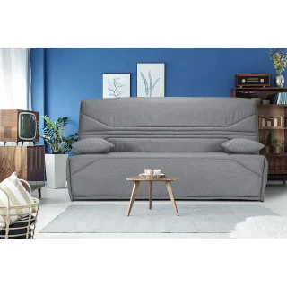 Clic clac 130x190 cm avec housse tissu gris chiné matelas Bultex® épaisseur 14 cm et 2 coussins déco - TEODORE