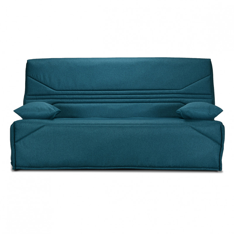 Clic clac 130x190 cm avec housse tissu bleu canard matelas Bultex® épaisseur 14 cm et 2 coussins déco - TEODORE