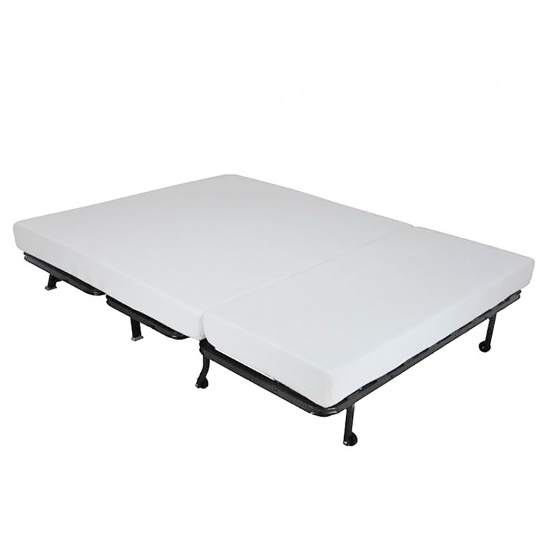 Banquette lit BZ 140x190 cm avec housse en tissu gris chiné matelas épaisseur 12 cm et 2 coussins déco - CYRIAC