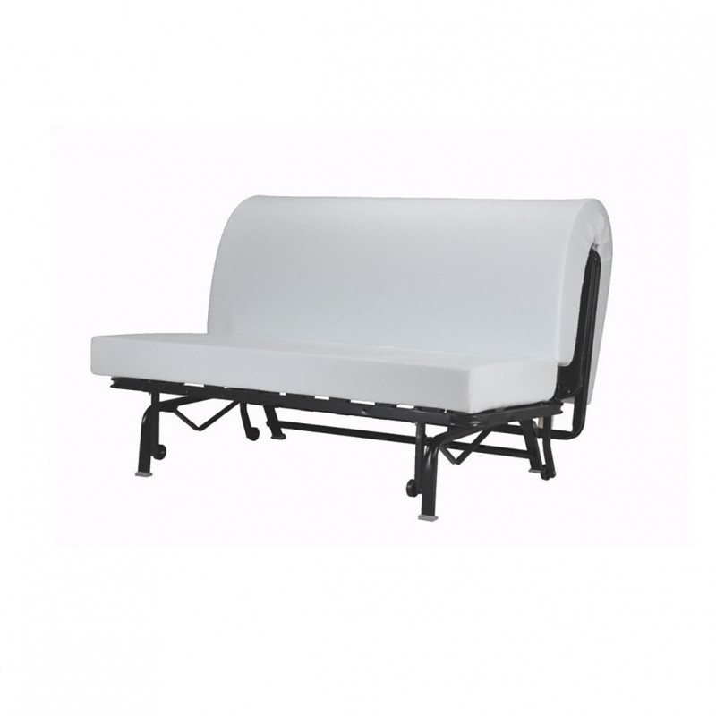 Banquette lit BZ 140x190 cm avec housse en tissu jaune matelas épaisseur 12 cm et 2 coussins déco - CYRIAC