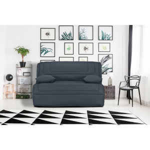 Banquette lit BZ 140x190 cm avec housse en tissu gris anthracite matelas Bultex® épaisseur 12 cm et 2 coussins déco – BUZZY