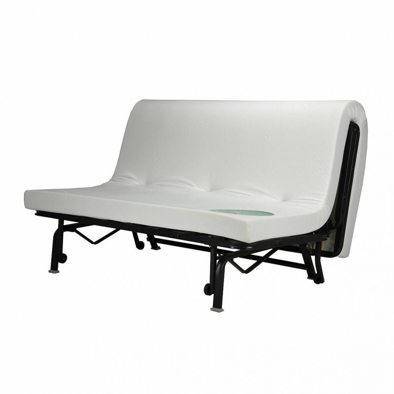 Banquette lit BZ 140x190 cm avec housse en tissu gris anthracite matelas Bultex® épaisseur 12 cm et 2 coussins déco – BUZZY