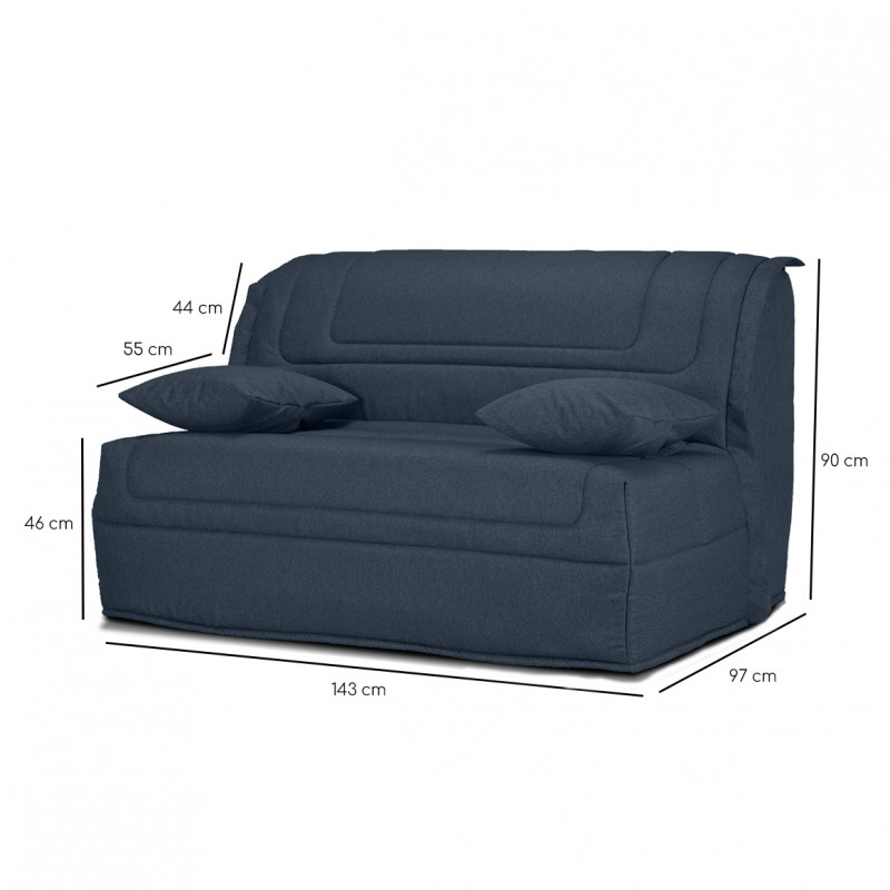 Banquette lit BZ 140x190 cm avec housse en tissu gris anthracite matelas Bultex® épaisseur 12 cm et 2 coussins déco – BUZZY