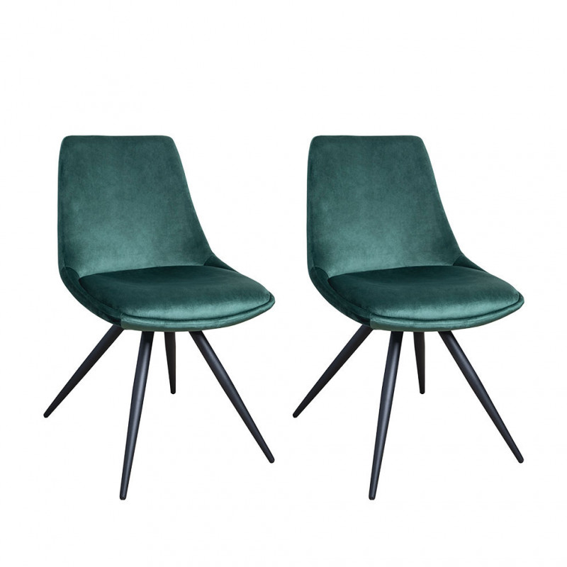 Lot de 2 chaises vintage en velours vert canard avec piètement en acier noir mat sans accoudoir - LOUNA