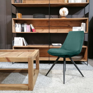Lot de 2 chaises vintage en velours vert canard avec piètement en acier noir mat sans accoudoir - LOUNA