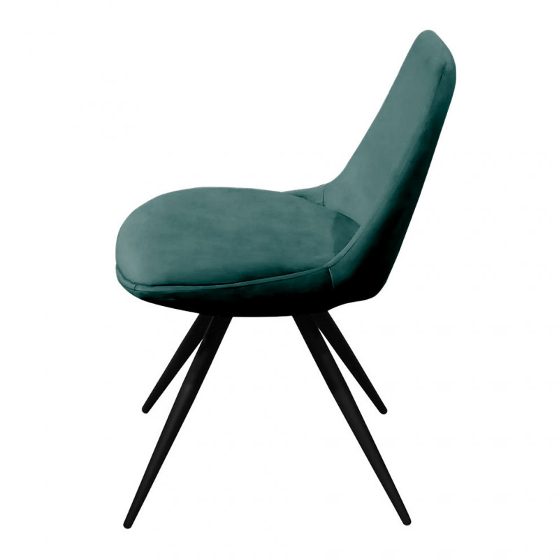 Lot de 2 chaises vintage en velours vert canard avec piètement en acier noir mat sans accoudoir - LOUNA