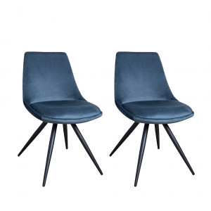 Lot de 2 chaises vintage en velours bleu marine avec piètement en acier noir mat sans accoudoir - LOUNA