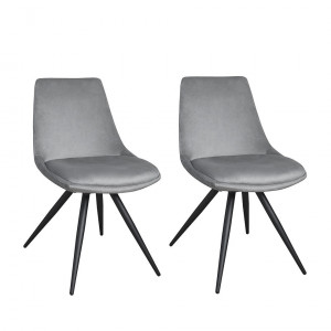 Lot de 2 chaises vintage en velours gris avec piètement en acier noir mat sans accoudoir - LOUNA