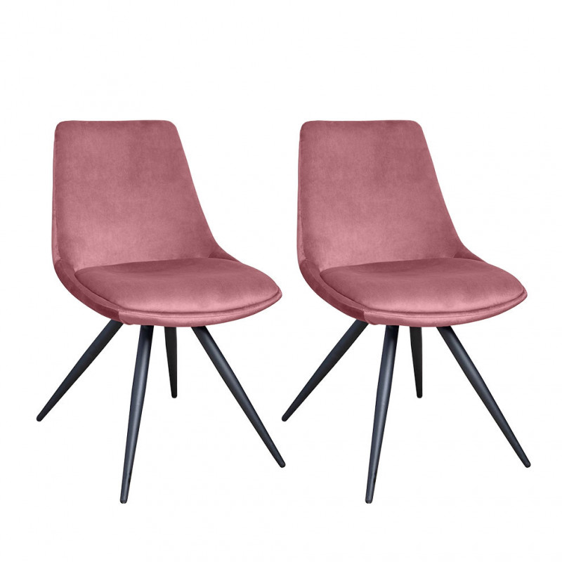 Lot de 2 chaises vintage en velours rose avec piètement en acier noir mat sans accoudoir - LOUNA