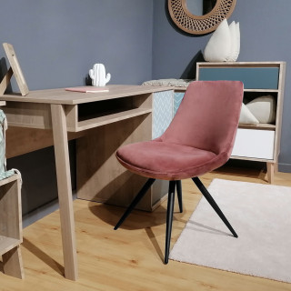 Lot de 2 chaises vintage en velours rose avec piètement en acier noir mat sans accoudoir - LOUNA