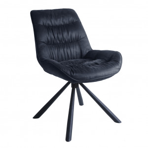 Chaise enveloppante et rotative en velours matelassé gris anthracite avec piètement oblique en métal noir mat - BONNIE