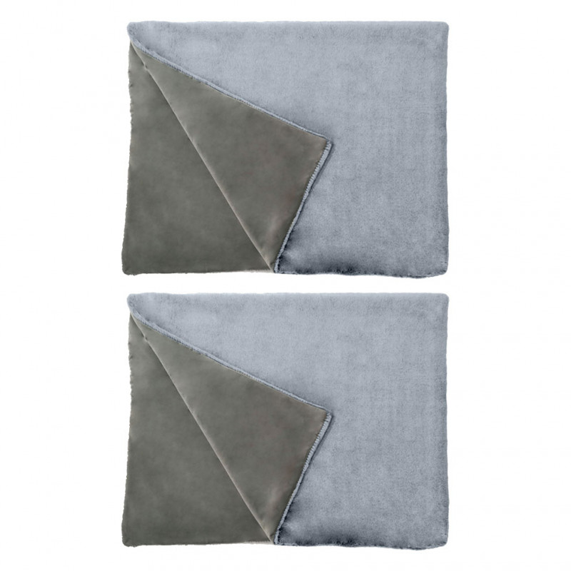 Lot de 2 plaids ultra doux en fausse fourrure gris 130x170 cm - LEVY