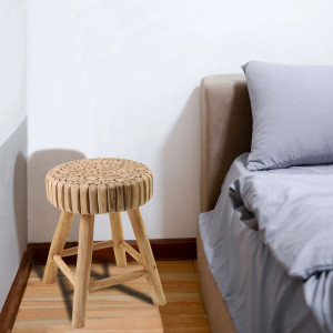 Tabouret / Table d'appoint en bois de teck avec repose pieds - style naturel et ethnique - fabrication artisanale - PIE